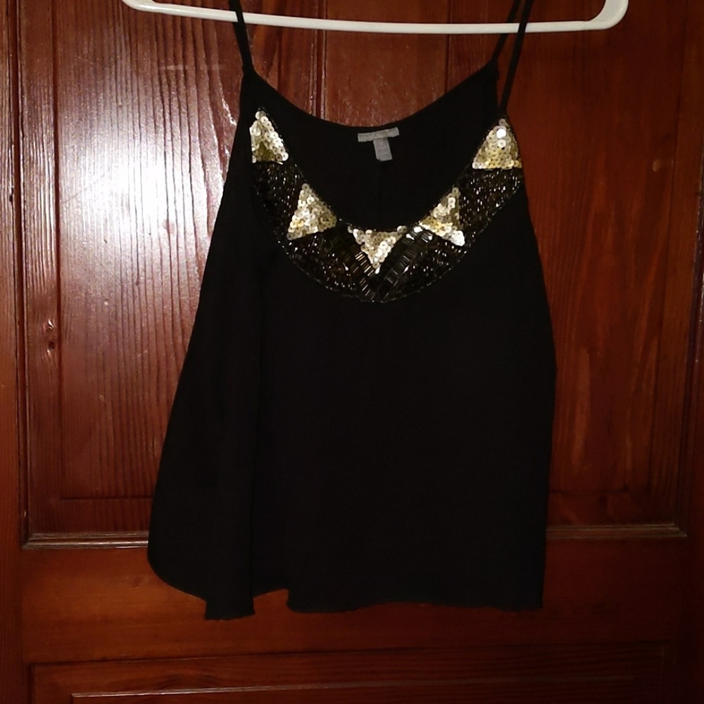 Black tank with gold beaded neckline